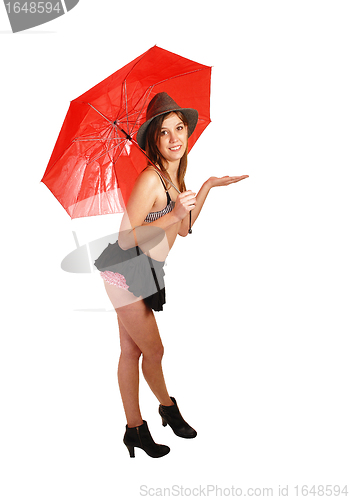 Image of Young girl with red umbrella.