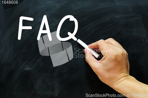 Image of FAQ written on a chalkboard