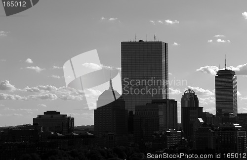 Image of Silhouette of Boston Skyline Sky Scrapers