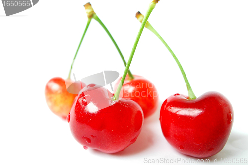 Image of Red cherry fruits on a white background