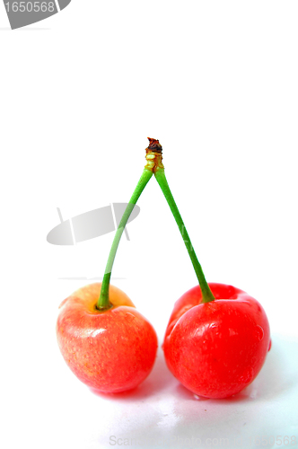 Image of Red cherry fruits on a white background