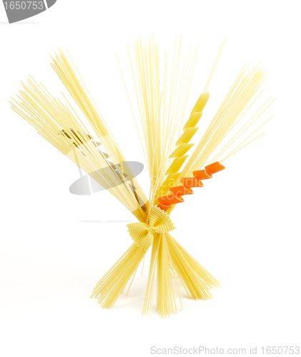 Image of Bunch of spaghetti with color fusilli 