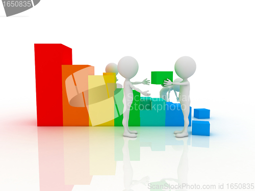 Image of Men with cubes. Teamwork. 3d 