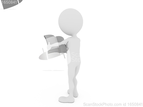 Image of 3d man with blank newspaper isolated on white 