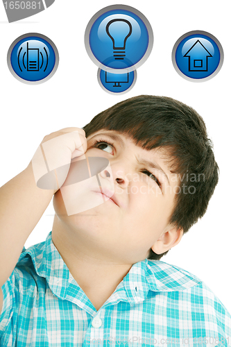 Image of Little boy thinking isolated on white background 