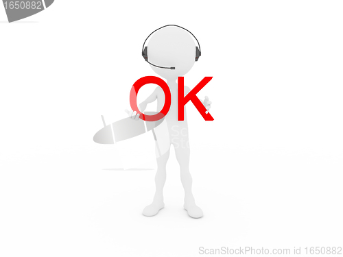 Image of 3d Support phone operator in headset rendered on white backgroun