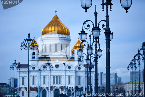 Image of Moscow's landscape with the street lamps