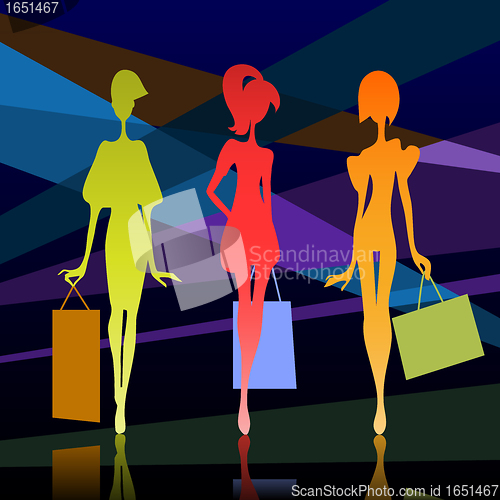 Image of Three girl silhouette with bags