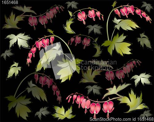 Image of Seamless background from a flowers ornament, fashionable modern wallpaper or textile.    Illustration  "bleeding heart" (Dicentra spectabilis). 