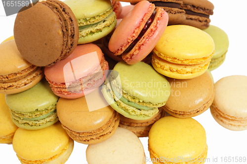 Image of assortment of macaroons on a white background