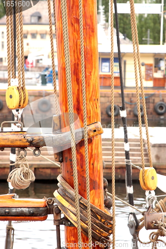 Image of mast of an old sailing ship Norwegian