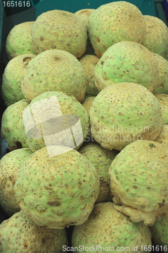 Image of bunch of fresh celery on a market stall