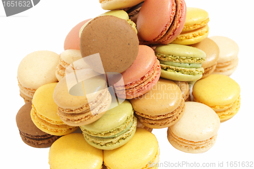 Image of assortment of macaroons on a white background