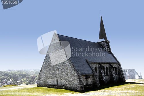 Image of old church on the cliffs of Etretat