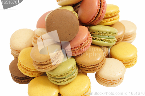 Image of assortment of macaroons on a white background