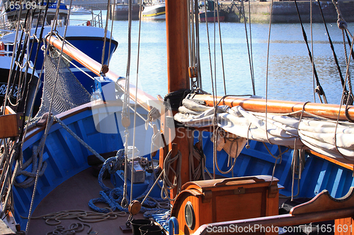 Image of details of an old fishing boat sailing out of wood