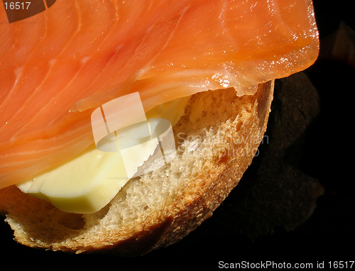 Image of Smoked salmon sandwich close-up