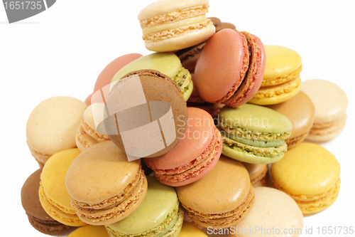 Image of assortment of macaroons on a white background