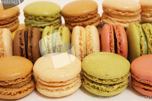 Image of assortment of macaroons on a white background