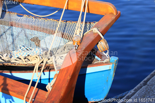 Image of details of an old fishing boat sailing out of wood