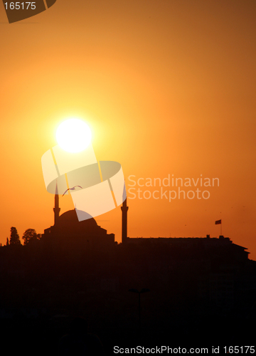 Image of Orange sunset at Istanbul with mosque