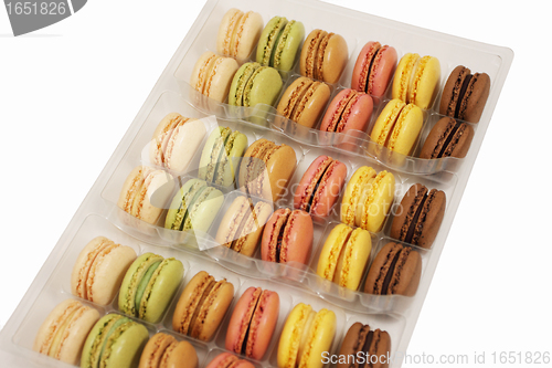 Image of assortment of macaroons on a white background