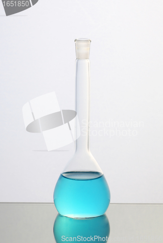 Image of blue liquid in chemical bottle