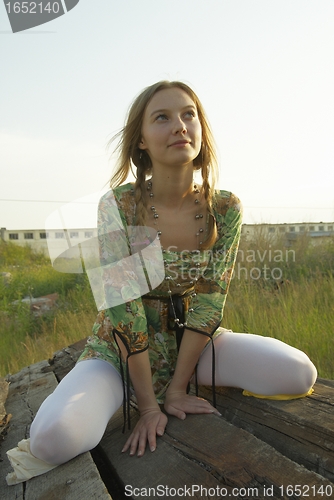 Image of Woman on industrial background