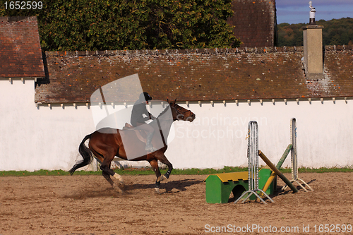 Image of pretty young woman rider in a competition riding