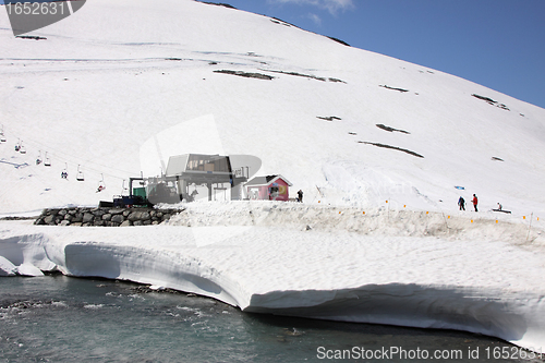 Image of snowy mountain resort and winter sports in Norway