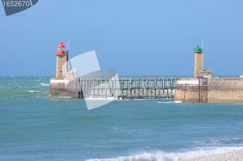 Image of entrance channel of the Port of Fecamp in Normandy france