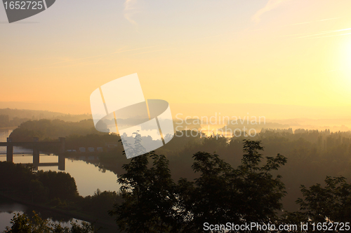 Image of daybreak in the mist of the valley of the Seine