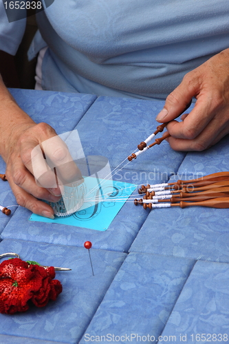 Image of Process of lace-making with bobbins 