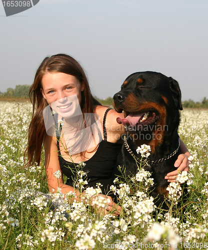 Image of teenager and rottweiler