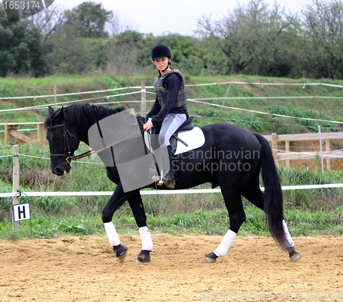 Image of horse and woman in dressage