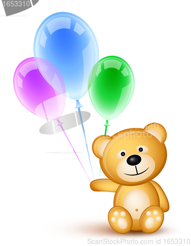 Image of Teddybear and colored balloons