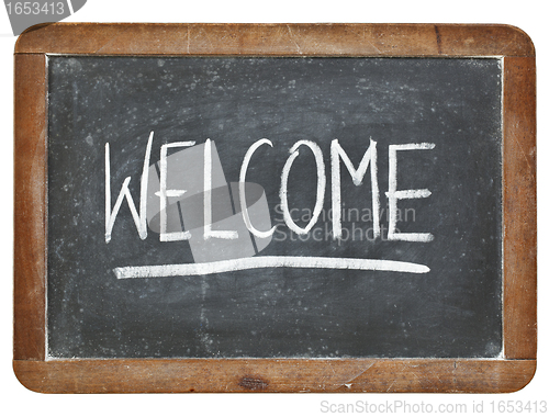 Image of welcome on blackboard