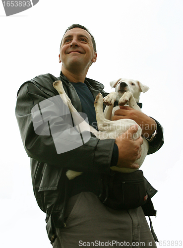 Image of jack russel terrier and man