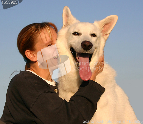 Image of Swiss shepherd and woman