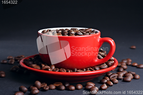 Image of Cup on the saucer with coffee beans