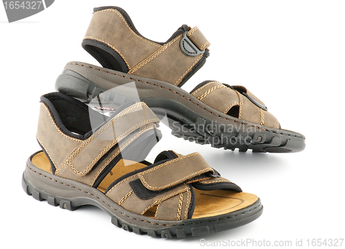 Image of Brown man's Shoes Sandals with Velcro fastener 