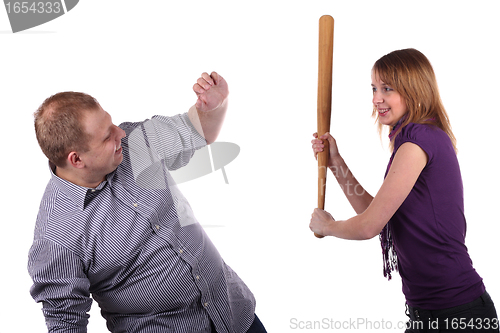 Image of Young man and girl joking