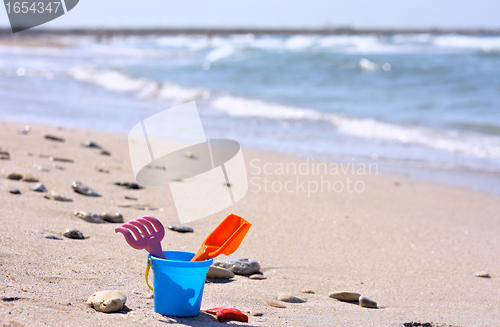 Image of Plastic bucket on the beach