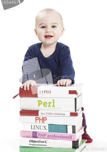 Image of child with programming books