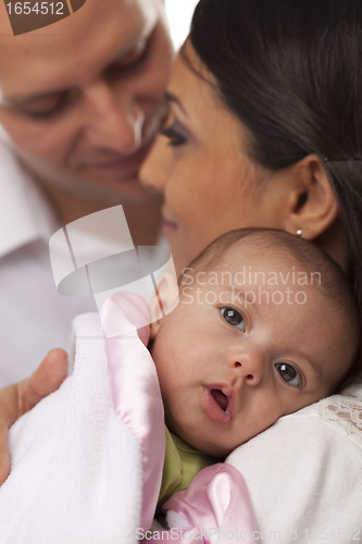 Image of Mixed Race Young Family with Newborn Baby