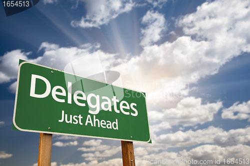 Image of Delegates Green Road Sign and Clouds