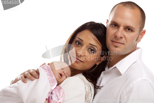 Image of Mixed Race Young Family with Newborn Baby