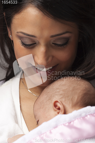 Image of Attractive Ethnic Woman with Her Newborn Baby