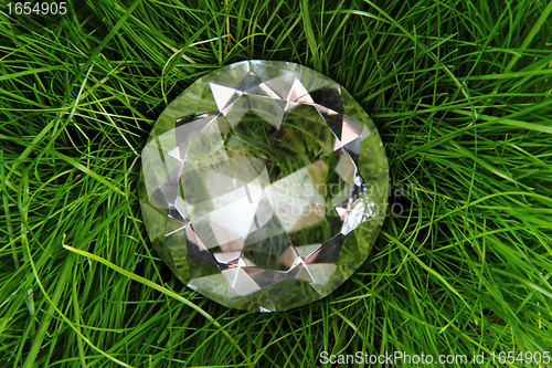 Image of clear diamond in the green grass 