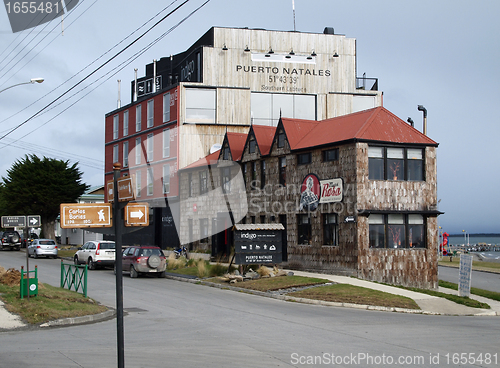 Image of PUERTO NATALES, CHILE, autumn 2010, hotel next to the harbour